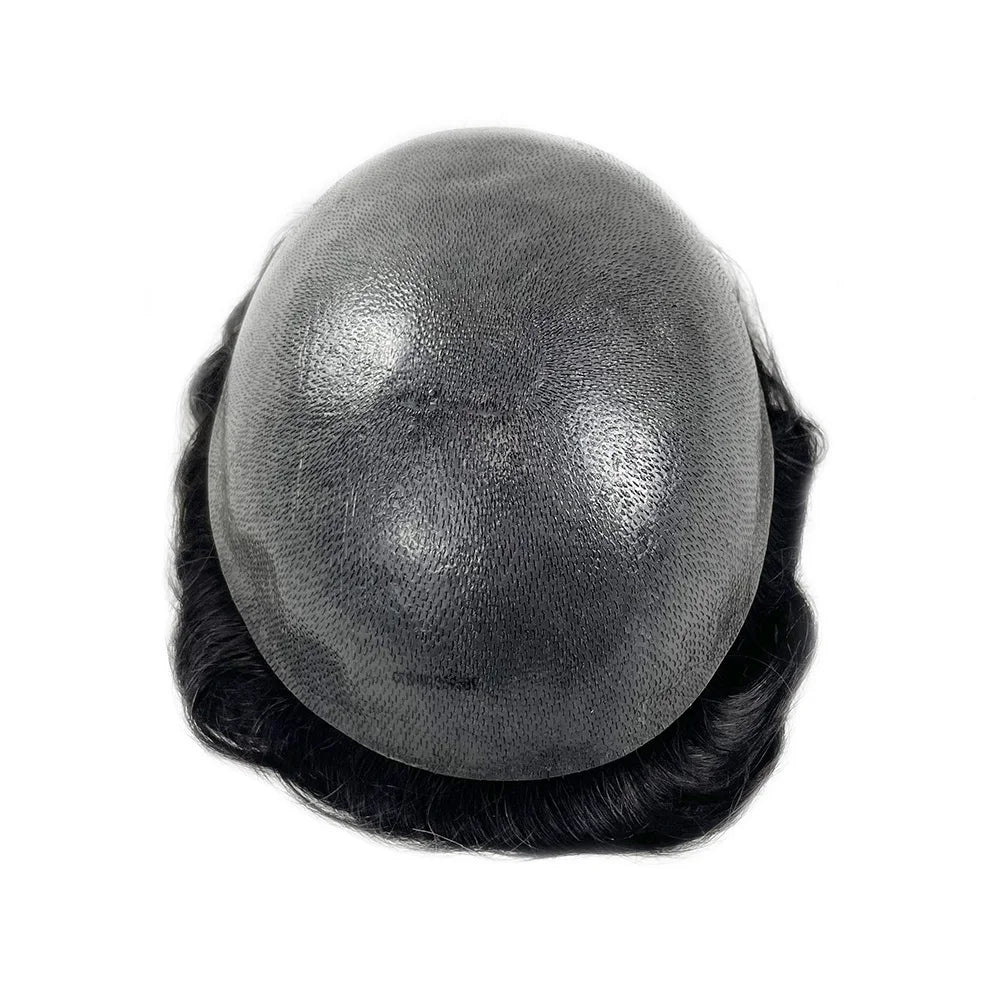 Qingdao FactoryTHIN SKIN V Full PU 0.08-0.1mm  Mens Wigs  V-loop All Over Multiple Sizes Human Hair Toupee for Men