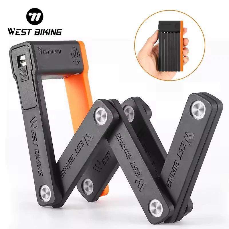 WEST BIKING Mini Anti-Theft Bike Bicycle Folding Chain Lock Electric Foldable Bicycle Bike Lock E Scooter Compact High Security