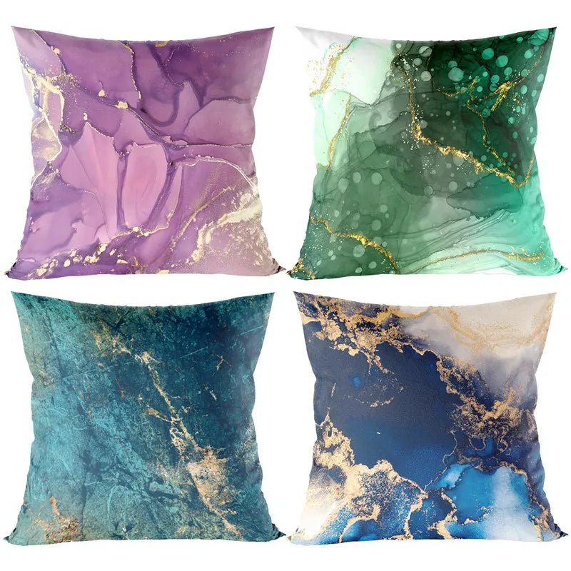 Modern Marble Pillow Case with Golden Veins Blue Peach Skin Cushion Cover for Living Room Sofa Use Decorative Cushions