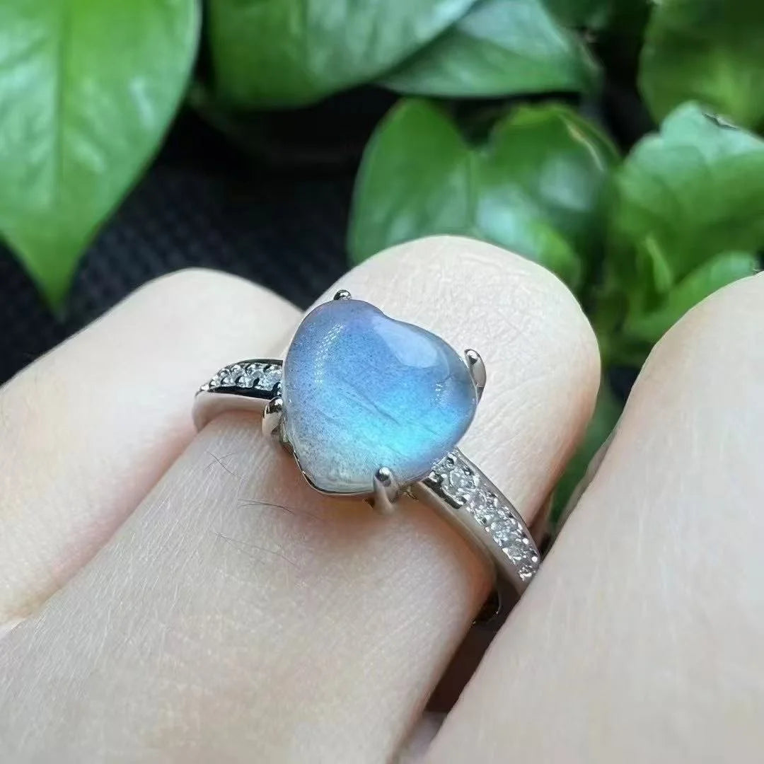 Handmade Natural Crystal Healing Stone Jewelry 925 Sterling Silver Plated Labradorite Grey Moonstone Rings for Women