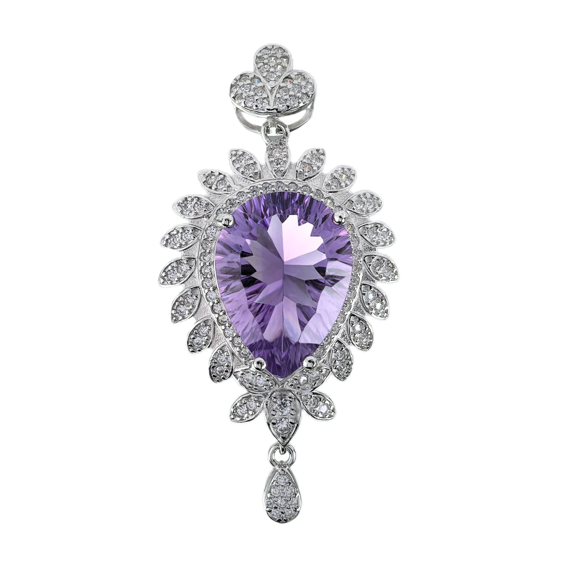 Sparkling 925 Sterling Silver Natural Amethyst Pendant Rhodium Plated for Women Fine Jewelry Pendants for Parties