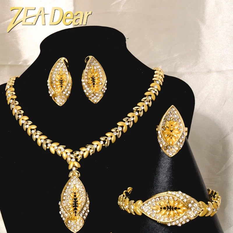 Gift Set for Saudi Dubai Long Big African Bridal Nigeria 18K Gold-Plated One Gram Jewellery Jewelry Set