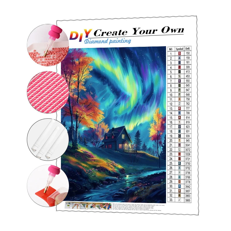 5d Diy Diamond Painting Scenery Aurora at Night Mosaic Rhinestone Full Drill Round Square AB Diamond Painting Set Home Decor