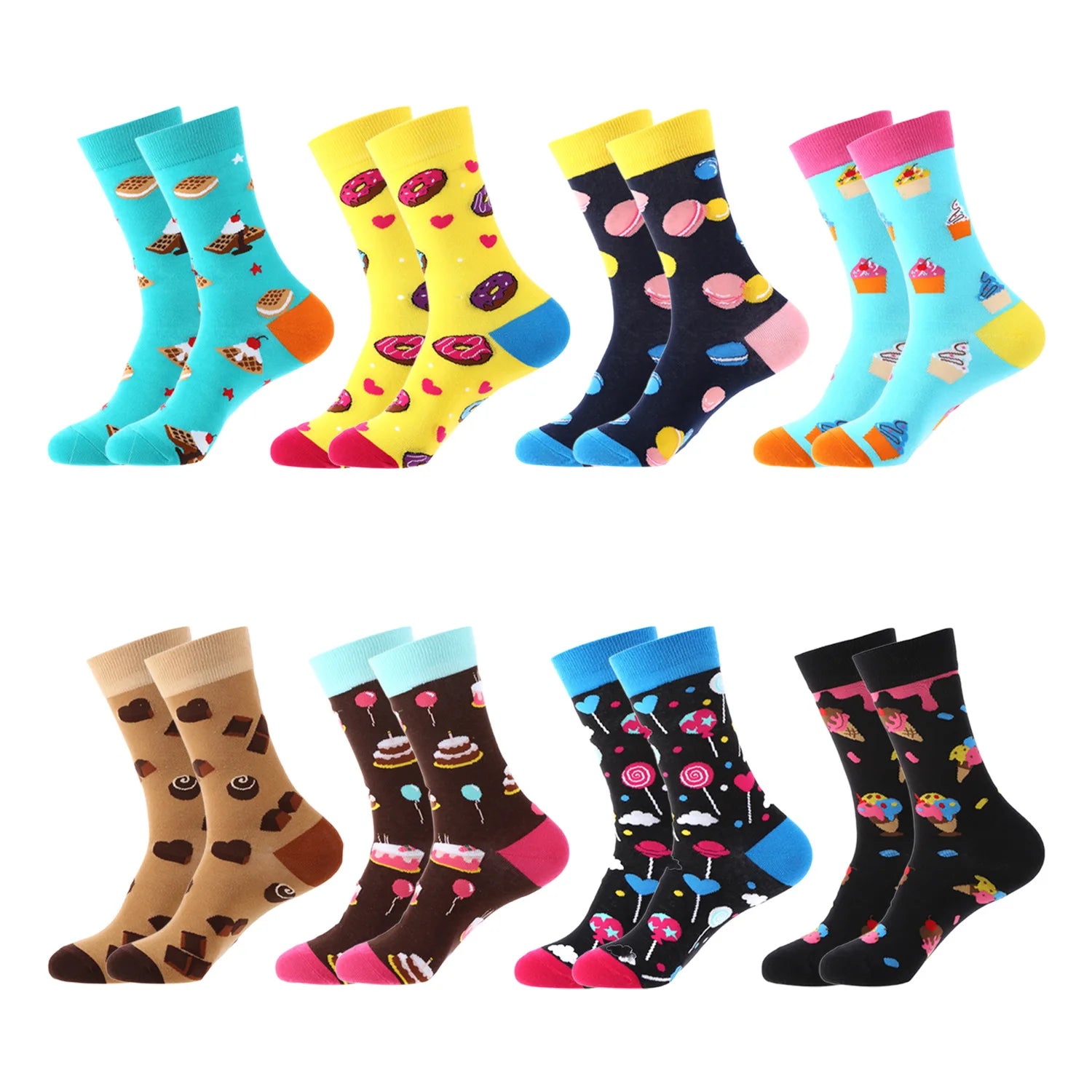 Whale New Products Colorful Crew Cotton Socks Dessert Themed Patterns Macarons Shocolate Biscuit Candy Cake for Unisex Socks