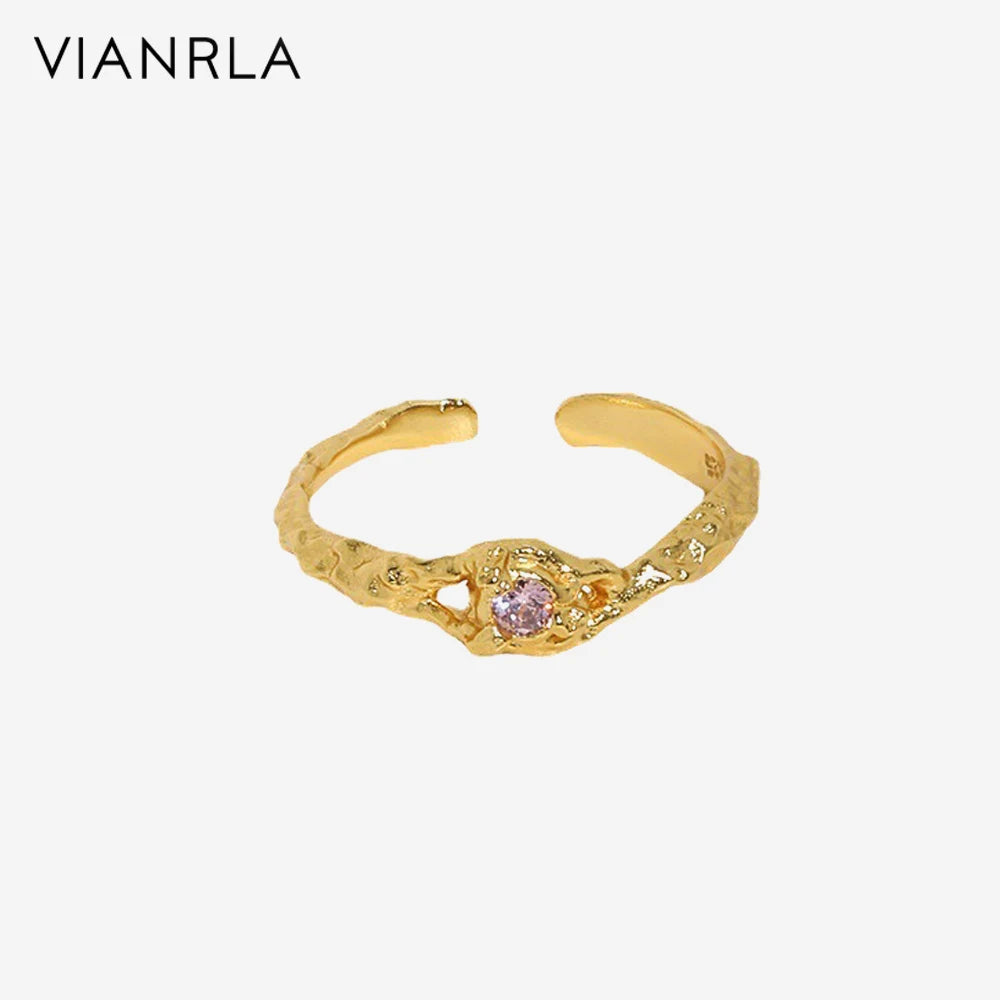 VIANRLA pink Cubic Zirconia Ring 925 Sterling Silver 18k Gold Plated Open Ring