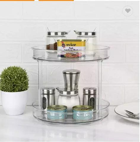 Rotating Plastic Clear 2 Tier Tall Tube Lazy Susan Turntable With Removable Dividers