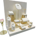 Customize Fancy Beige Fine Jewelry showcase Display Props Fashion Metal Jewelry Display Stands