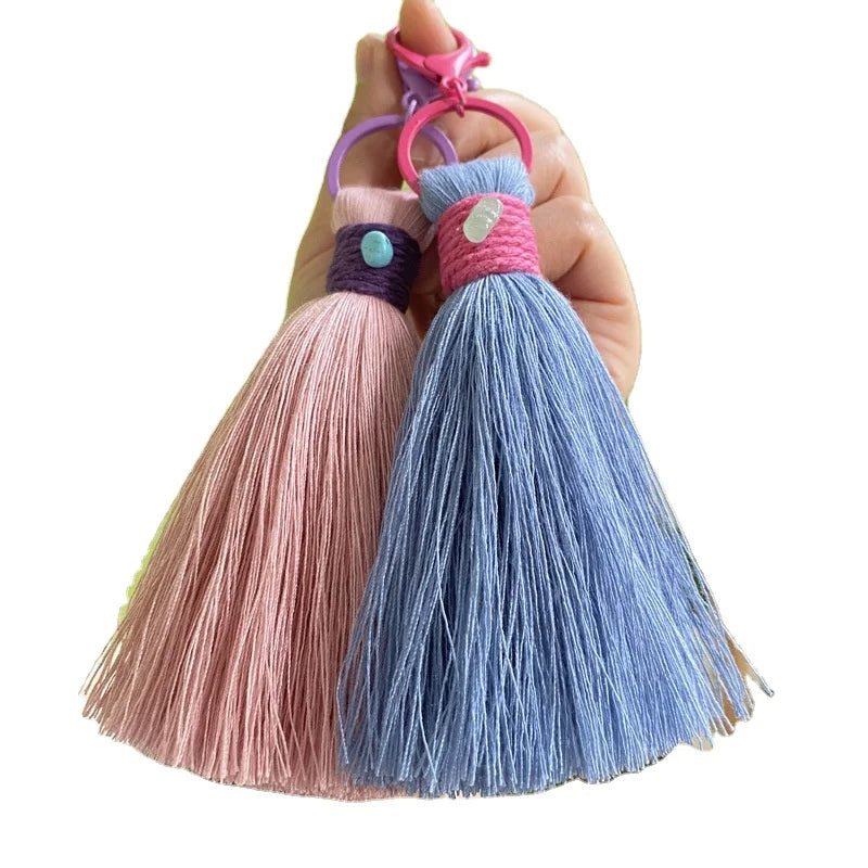 New Pastoral Style Handmade Cotton Thread Boho Macrame Keychain Handbag Car Keyring Tassel Pendant