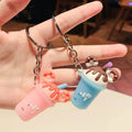 Cartoon Car Pendant Key Chain Car Pendant Key Chain for Women Men Kids Head Keychain Cute Donut Milk Tea Cup Bag Charm Keyring