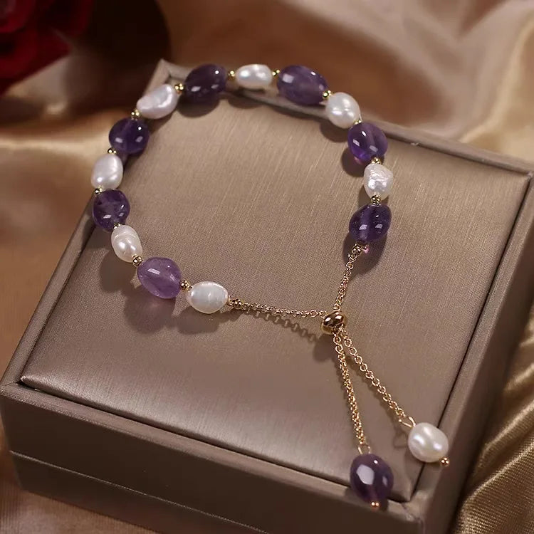 New Arrival Design Irregular Natural Amethyst Freshwater Pearl Bead Healing Crystal Bracelet Pearl Beads Jewelry