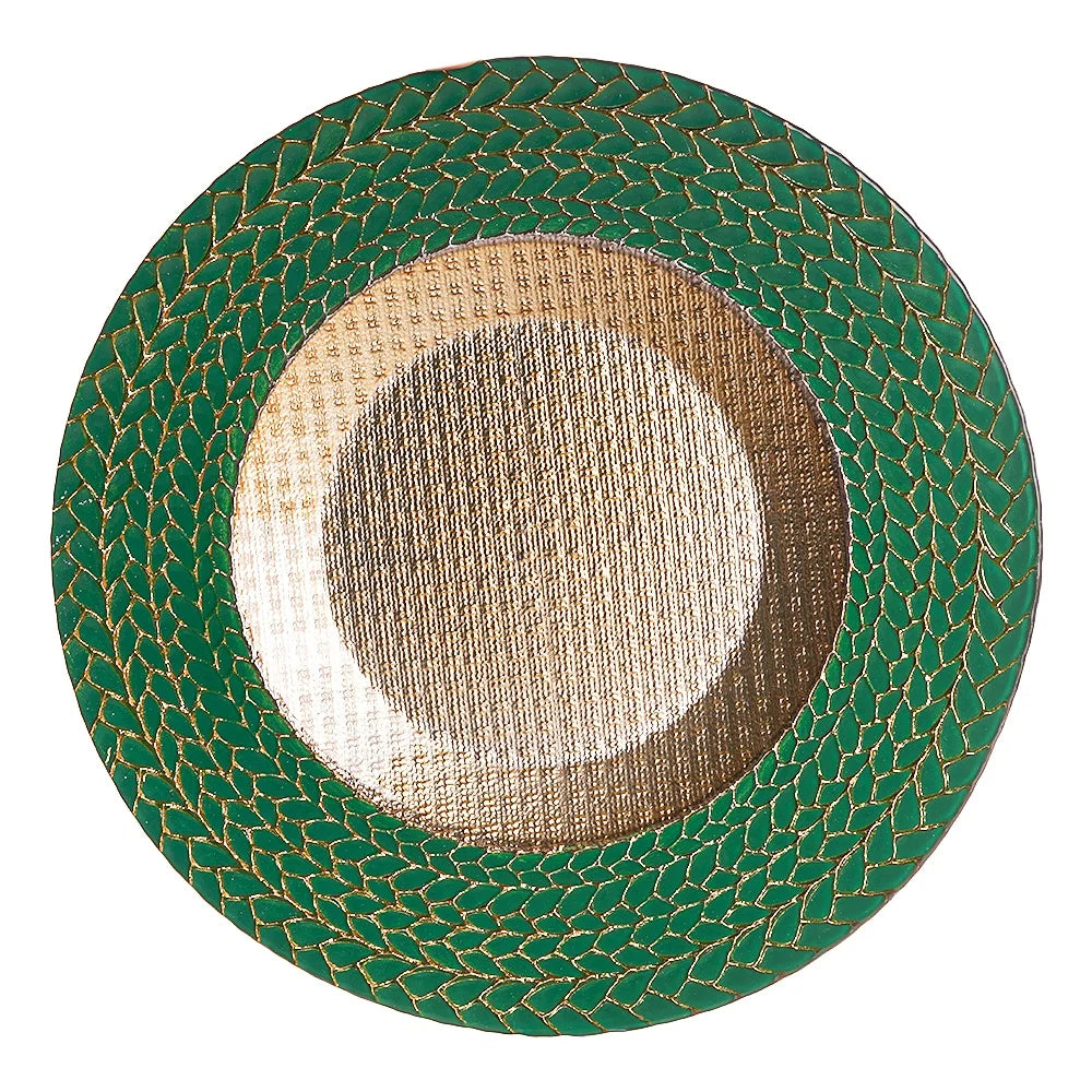 13 Inches Luxury Table Decoration Wholesale Fashion Green Gold Glass Wedding Chargers Plate