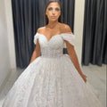 S8783F High Quality Boho A-Line Wedding Dress Large Size Floor-Length Chapel Train Off-Shoulder Lace Royal Design for Brides