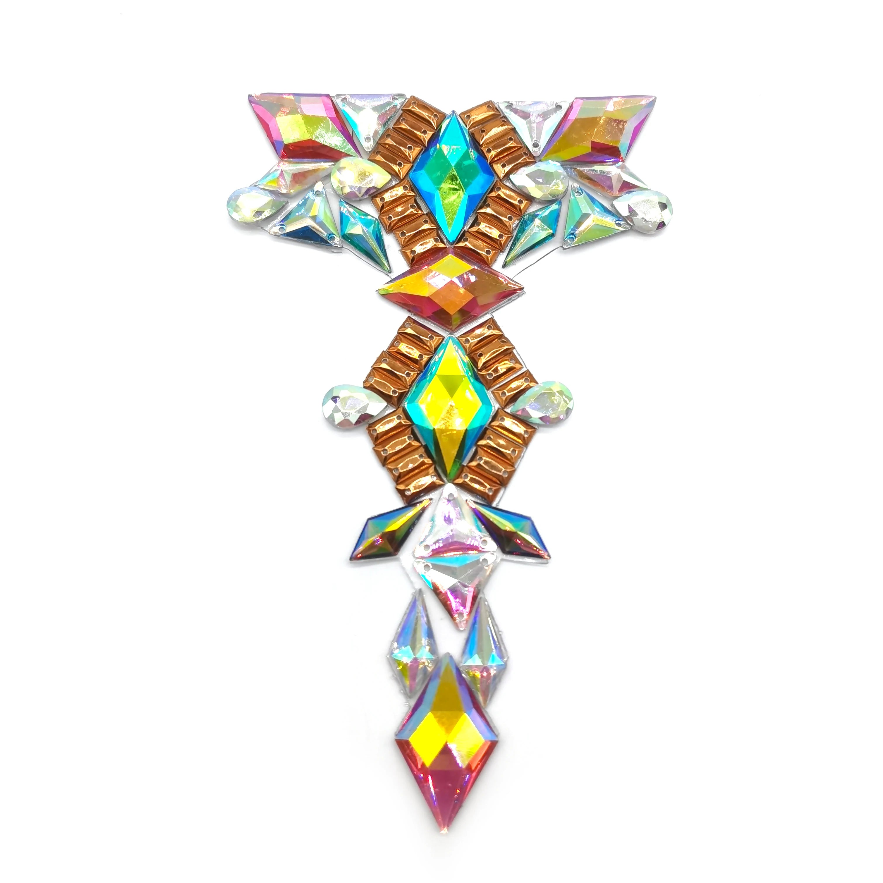 Miami Carnival Rhinestone Applique Bodice Iron on Rhinestone Patch for Fiesta Party Costume Design