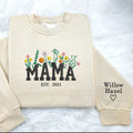 Unisex Personalised Jersey Hoodie Custom Mama Sweatshirt With Kids' Name Embroidered on Heart Pattern Solid Design Mom Dad Kids