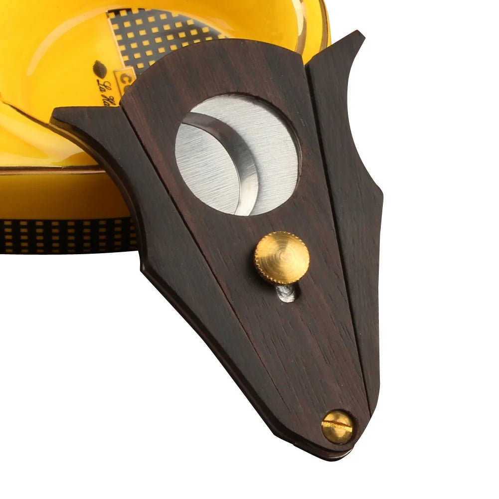 In Stocked Metal Alloy Double Blade Wooden Handle Cigar Cutter With Gift Box