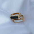 Joolim High End 18K PVD Gold Plated Black White Finger Rings for Women Stainless Steel Shell Jewelry