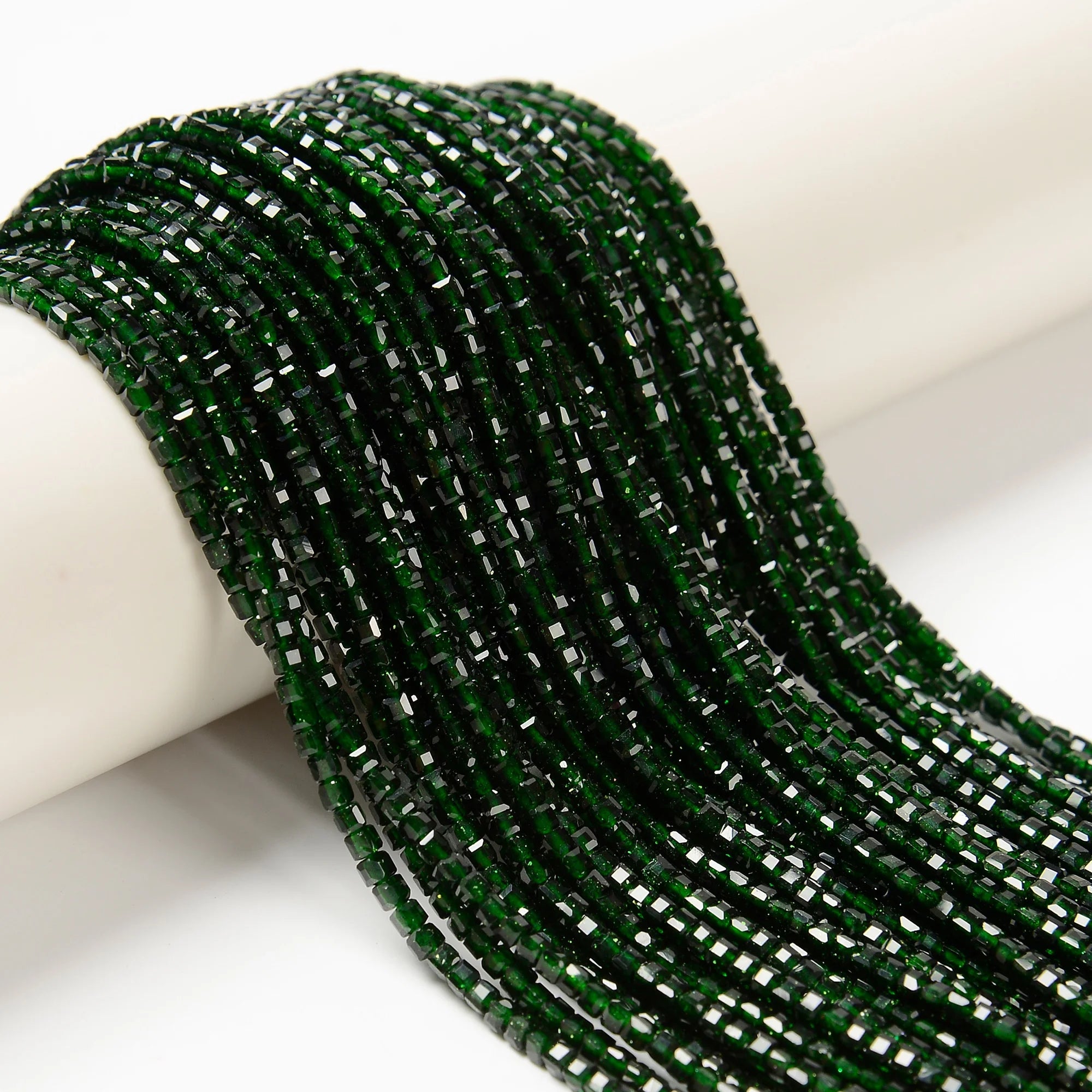 Green Sandstone Gemstone Beads Faceted Sugar Cube Unique 2mm Beads for Jewelry Making