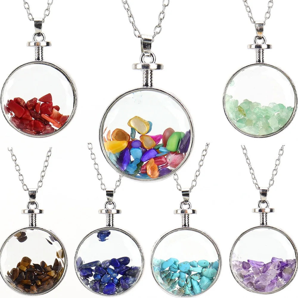 Wholesale Wishing Bottle Pendant Necklace Gold Drift Bottle Natural Chipstone Crystal Stone Necklace for Women