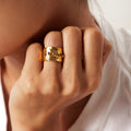 Personalized 18K Gold Stainless Steel Opening Adjustable Colorful Zircon Ring