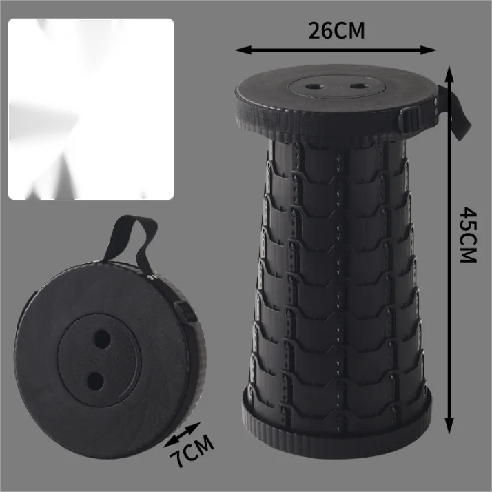 Round Small Retractable Plastic Stool Chair Outdoor Camping Telescopic Portable Folding Stool for Bedroom and School Use
