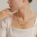 YF3965 Fashion Stainless Steel 18k Gold Plated Waterproof Jewelry Set Retro Bow Earrings Layered Pearl Necklace