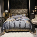 ODM/OEM Latest Embroidered Silky Satin Egyptian Cotton Grey Duvet Cover Four-piece Bedding Set