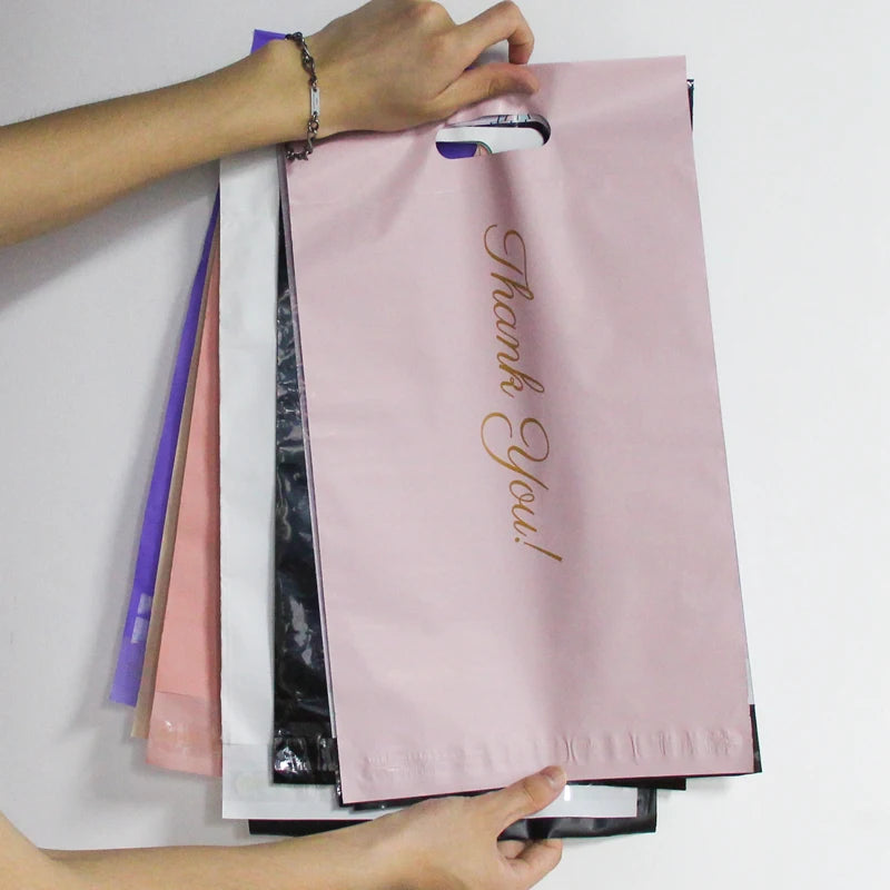 Wholesale Custom Printed Logo for Poly Mailer Recycled Sticker Courier Bag Handle for Socks Shoes Compostable Mailer