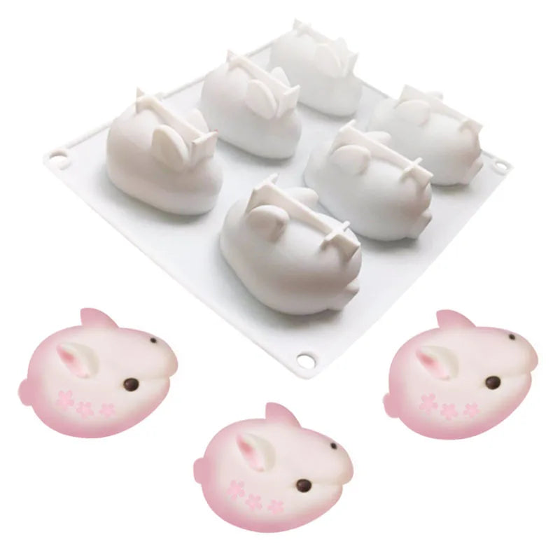 Non-stick DIY Easy Release 6 Cavities Rabbit Mousse Cake Molds Moldes Para Gelatinas Molde Silicon Reposteria