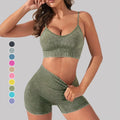 Custom Logo Women Frosted Washed Fitness Suits Dot Striped Sexy Push up Yoga Bra High Waist Sports Shorts Quick Drying Gym Set