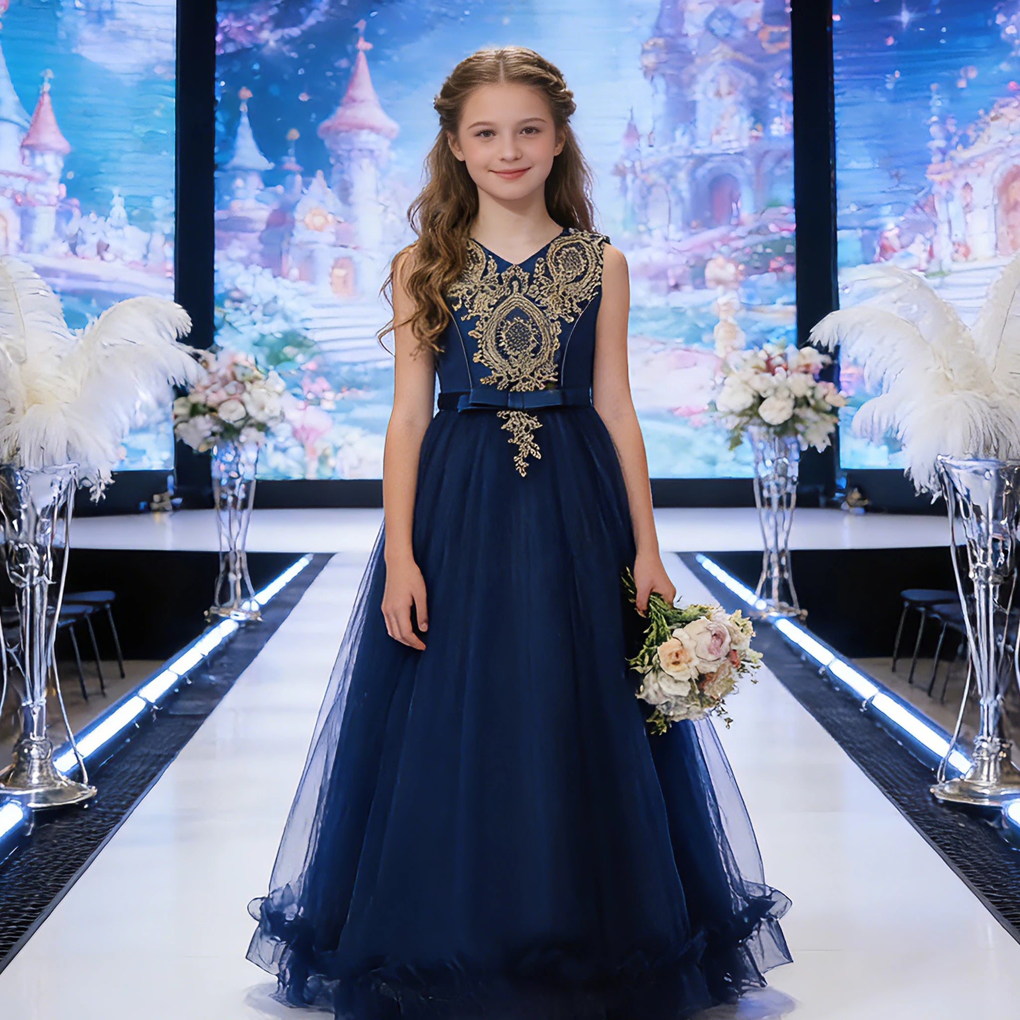 Fashion Long Princess Dress Girls Red Flower Kids Girl Evening Dress for Wedding Girls Party Dresses Baby for 5 Years Old