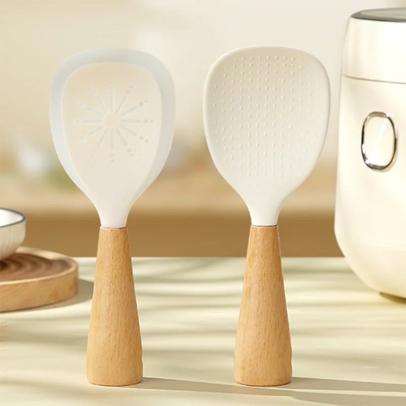 Hot Top Selling Nonstick Silicone Wood Grip Colorful Kitchen Rice Cooker Spoon for Bakery Pastry Tools Dishwasher Safe MegaBDM