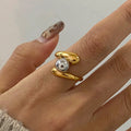 2025 Fashion Silver Beaded Rings Open Ring 18K Gold Plated Stainless Steel Ring For Women Girls