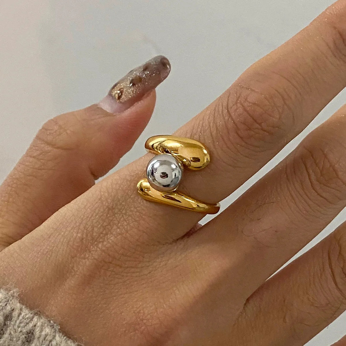 2025 Fashion Silver Beaded Rings Open Ring 18K Gold Plated Stainless Steel Ring For Women Girls