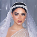 Bride Headband Double Row White Pearl Headpiece Bridal Pressed Hair Accessories Wedding Hair Vine Comb Head Piece