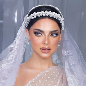 Bride Headband Double Row White Pearl Headpiece Bridal Pressed Hair Accessories Wedding Hair Vine Comb Head Piece