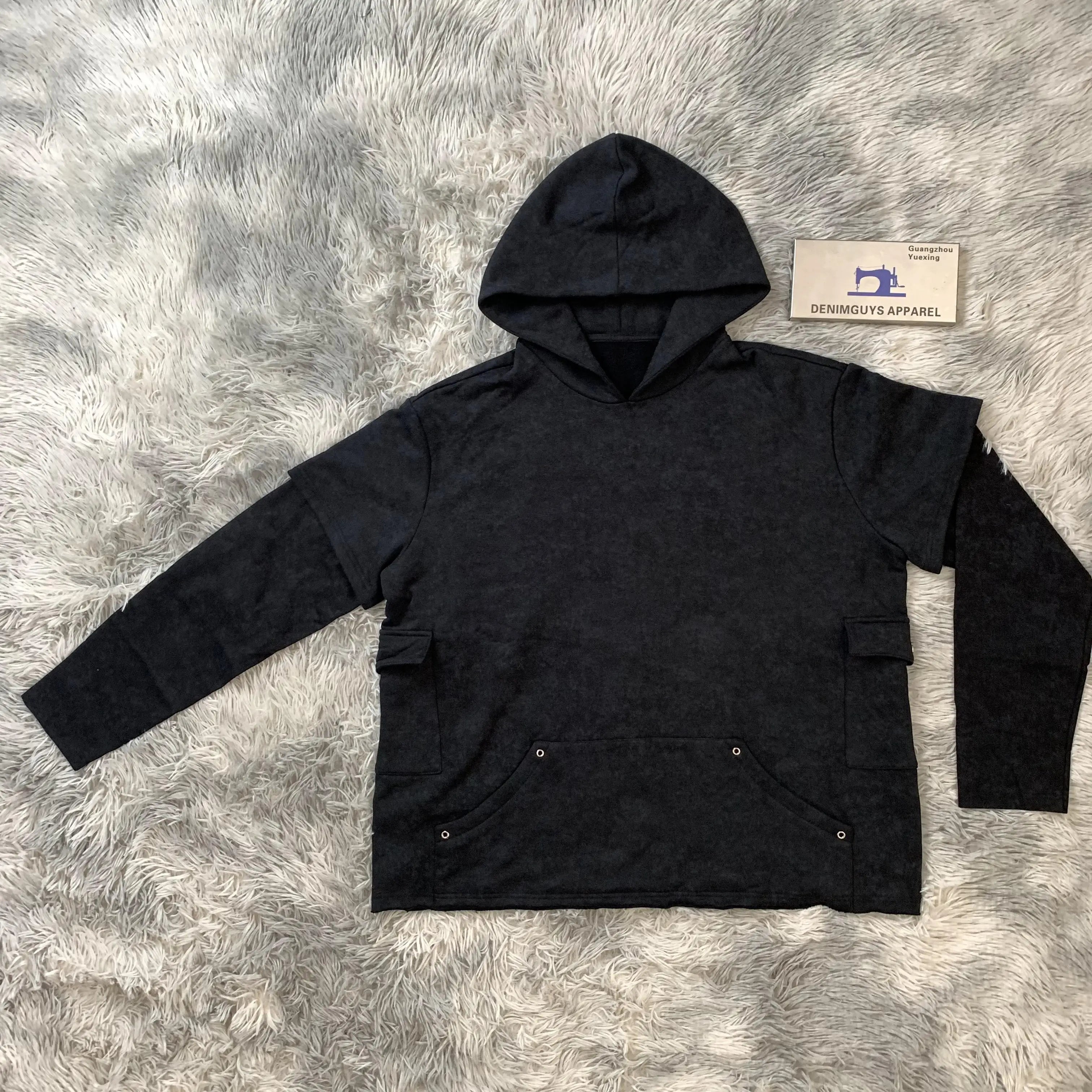 DENIMGUYS Custom Dual Layer Sleeve Vintage Acid Washed Hoodies Men Winter Street Wear Oversize Hoodie