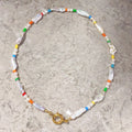 Colorful Beaded with Baroque Pearl Choker Necklace and Bracelet Set