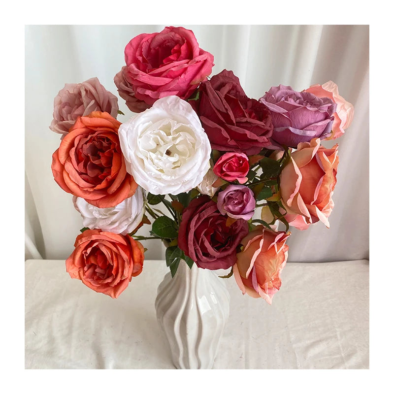 Austin Rose Wedding Flower 3 Head Artificial Decorative Flower for Christmas Graduation Valentine's Day Mother's Day Easter