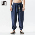 Liu Ming 2025 Men's Casual Cotton Linen Pants New Stylish Traditional Asian Clothing with Mid Waist Straight Pattern Loose Fit