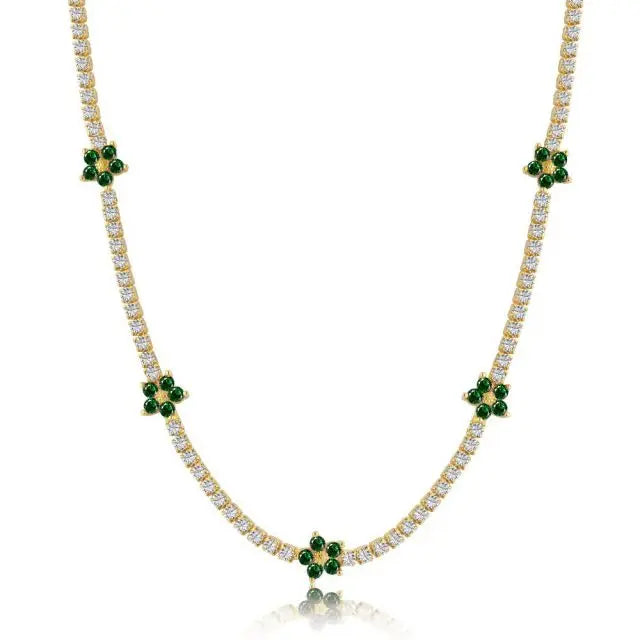 925 Sterling Silver 5A Cubic Zirconia Flower Girls Necklace Classic Fine Jewelry Summer Colorful Flower Tennis Necklaces