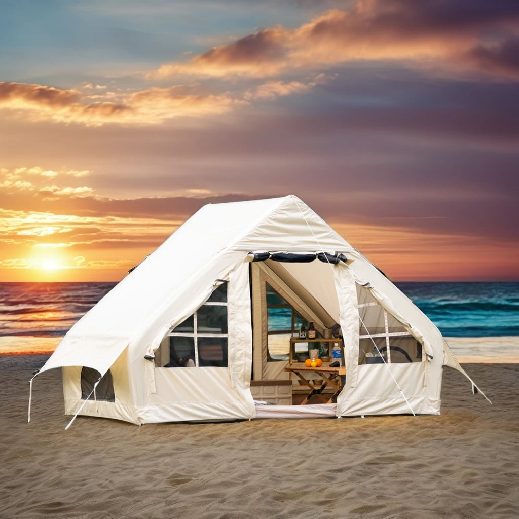 Luxury Large Four-season Inflatable Tent House One Bedroom for Family Waterproof Canvas Wall Automatic Air Pole for Outdoor