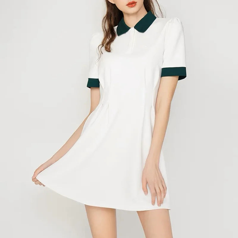 High Quality Anti-UV Contrast Color A-line Short Sleeves Ladies Collar Tennis Dress Women Golf Polo Dress