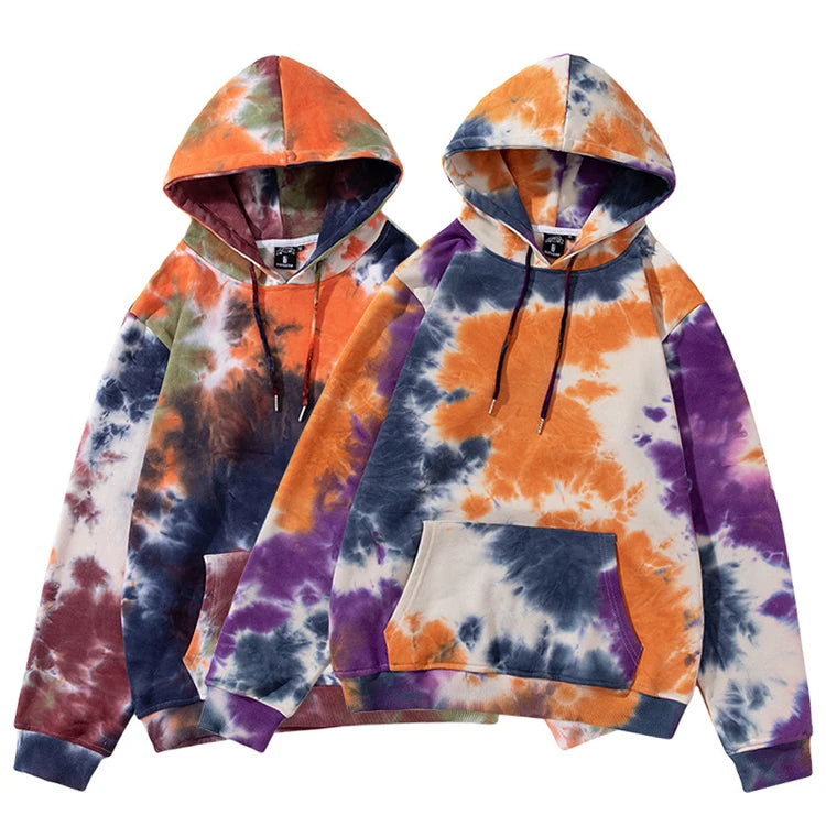 Wholesale In-Stock Men and Women Tie Dye Hoodie Tops With Pocket Neon Tie Dye Hoodie