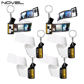 Wholesale Sublimation Blank Key Rings Custom DIY Photo PET Film Roll Keychains Heat Transfer Printing Blank Film Roll Key Chains