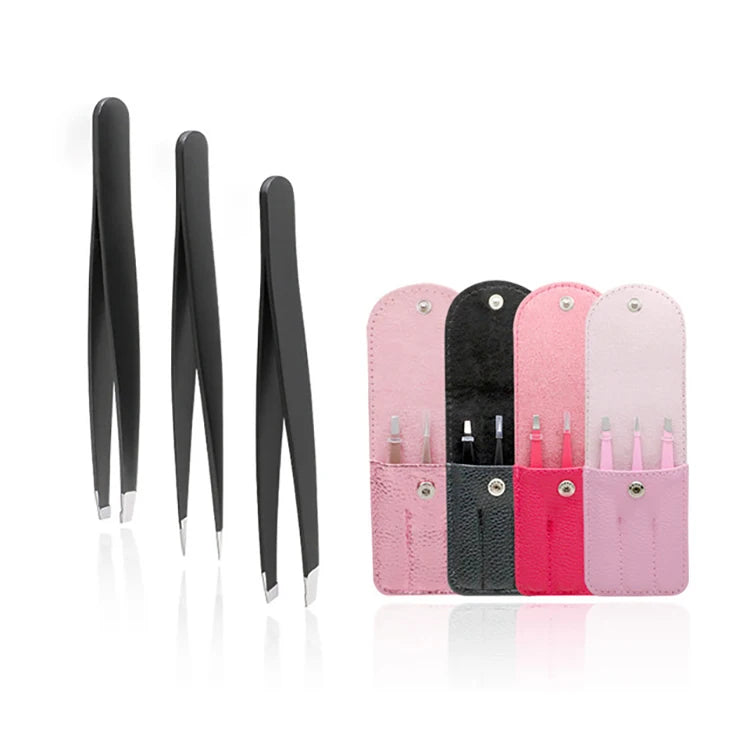 2025 New  Hot Product 3 in 1 Insensible Black Red Pink Custom Logo Eye Brow Tweezers Set