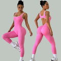 Hot Selling Women's Seamless Ribbed Butt Lift Quick Dry Nylon/Spandex Fitness Jumpsuit Custom Logo Bodysuit with Hollow Back