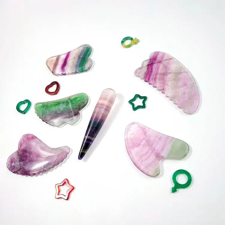 2026 Heart Shaped Gua Sha Guasha Board Fluorite Pink Jade Stone Scraping Massage Tool amethyst gua sha board