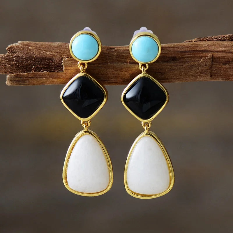 Gold Plated Retro Minimalist Stud Earrings Unique Moonstones Energy Balance Statement for Parties and Weddings