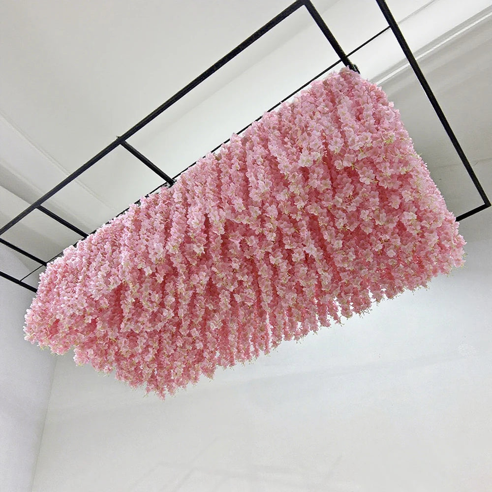 GNW Silk Flowers China 5D Hotel Decoration Wedding Cafe Ceiling Decorative Flores Pink Branch Plastic Plant Hanging Wall Ceiling