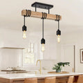 3 Head Ceiling Pendant Lamp Rustic Wooden Chandeliers Black Home Decoration for Dining Living Room Bedroom Kitchen Loft Indoor